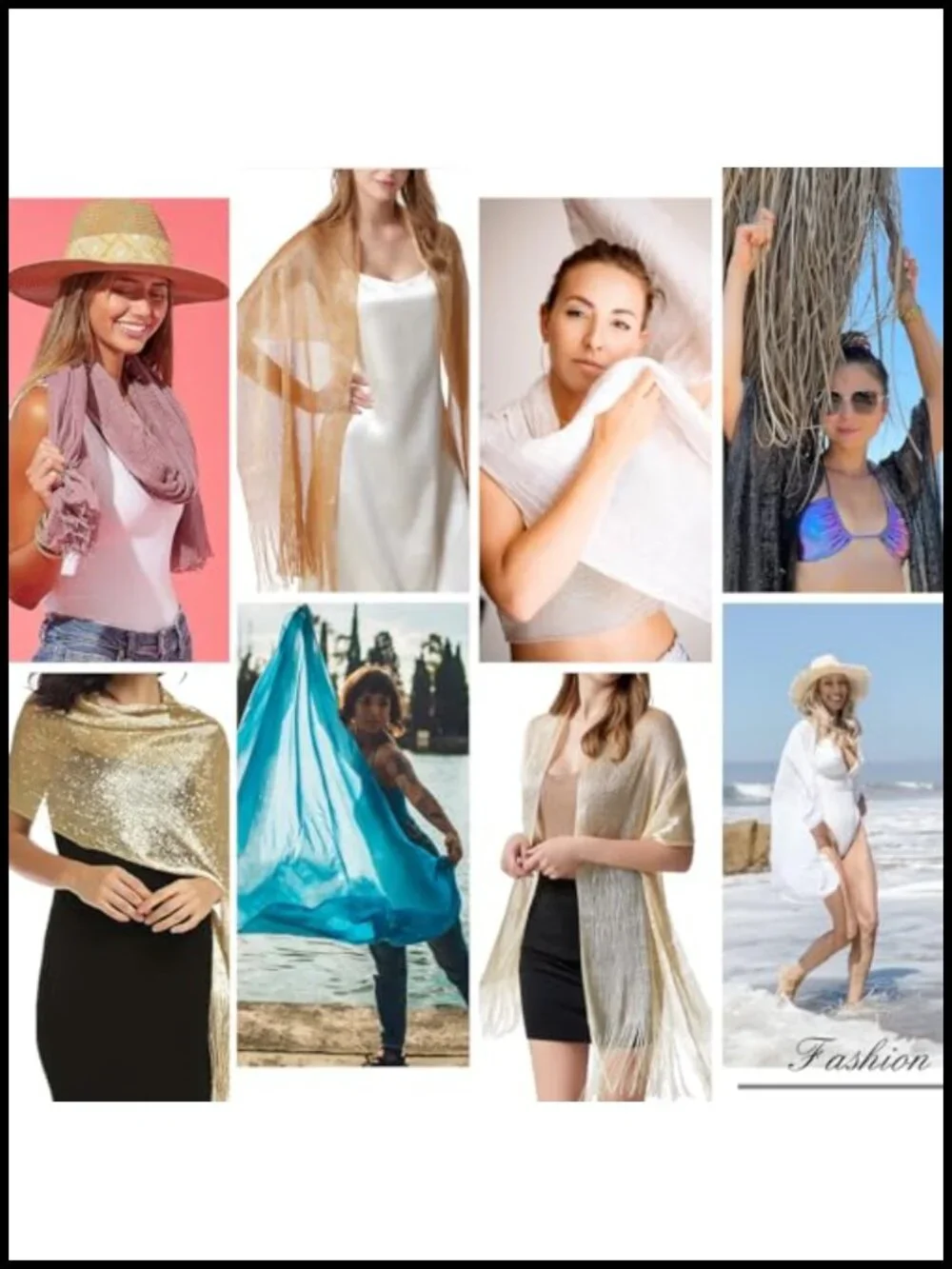 Women's Sparkly Metallic Chiffon Shawl Wrap with Fringe for Evening Dresses,